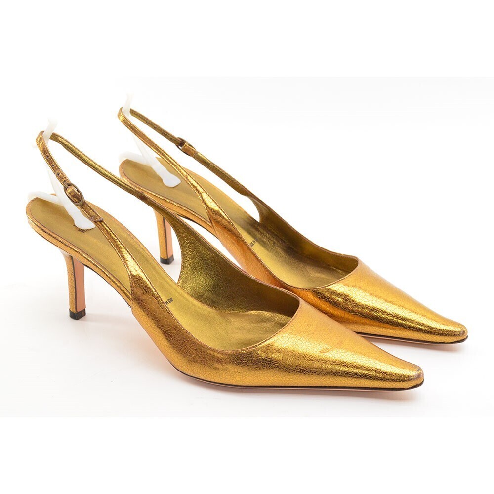 Vera Wang Gold Leather Slingback Heel Pumps 38.5 New